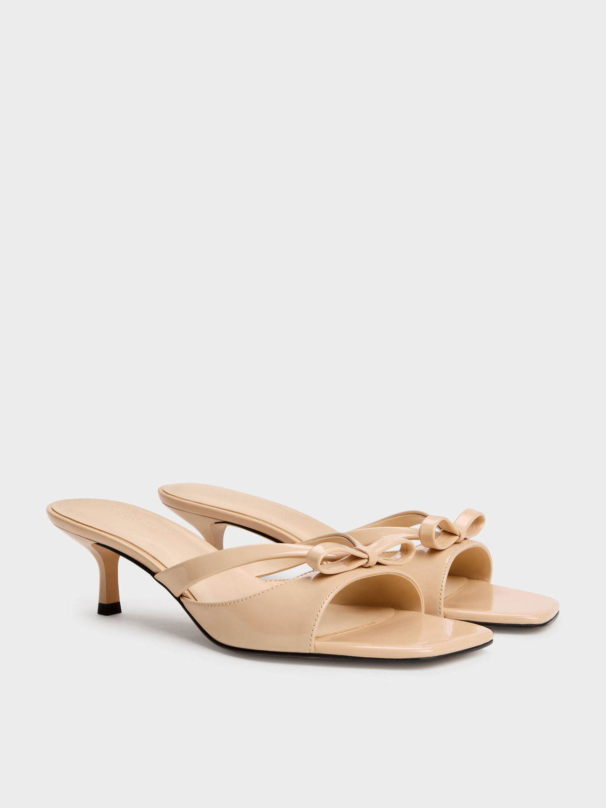 CHARLES & KEITH New / Kaleen Patent Kitten-Heel Mules - Nude