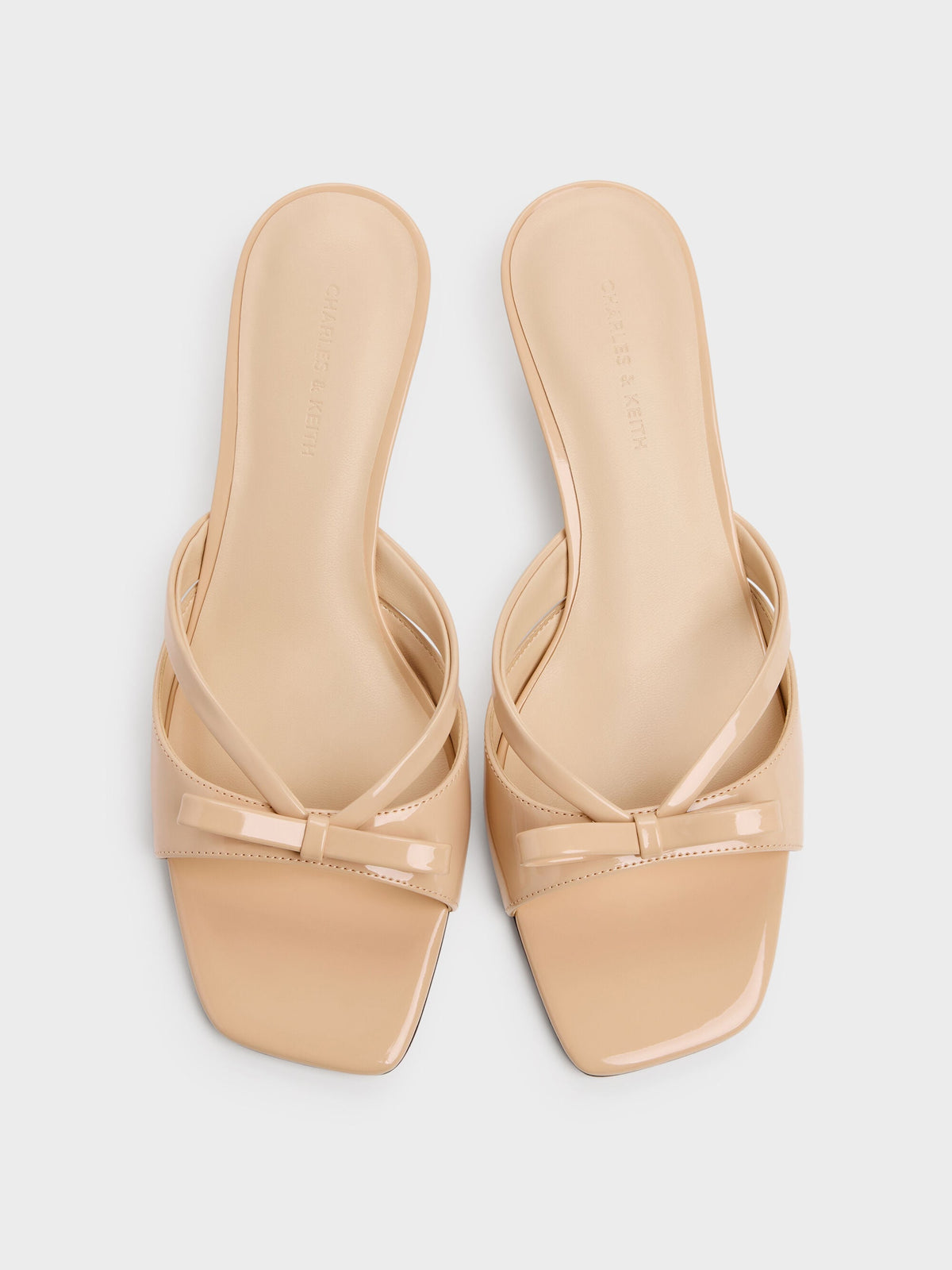 CHARLES & KEITH New / Kaleen Patent Kitten-Heel Mules - Nude