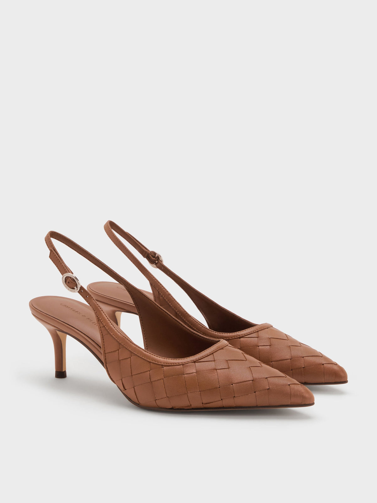 CHARLES & KEITH Recommended / Ivette Woven Pointed Slingback Pumps - Brown