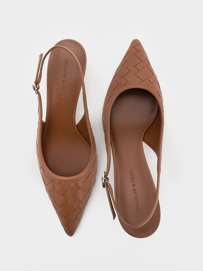 CHARLES & KEITH Recommended / Ivette Woven Pointed Slingback Pumps - Brown