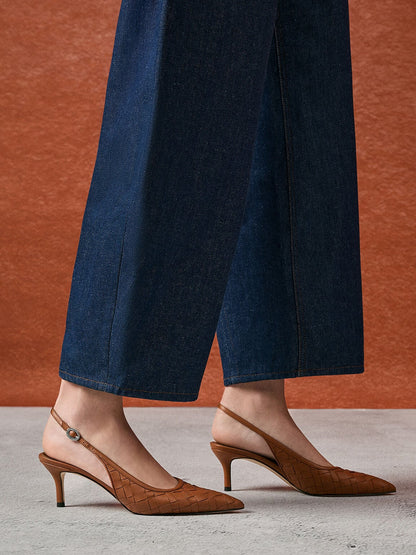 CHARLES & KEITH Recommended / Ivette Woven Pointed Slingback Pumps - Brown