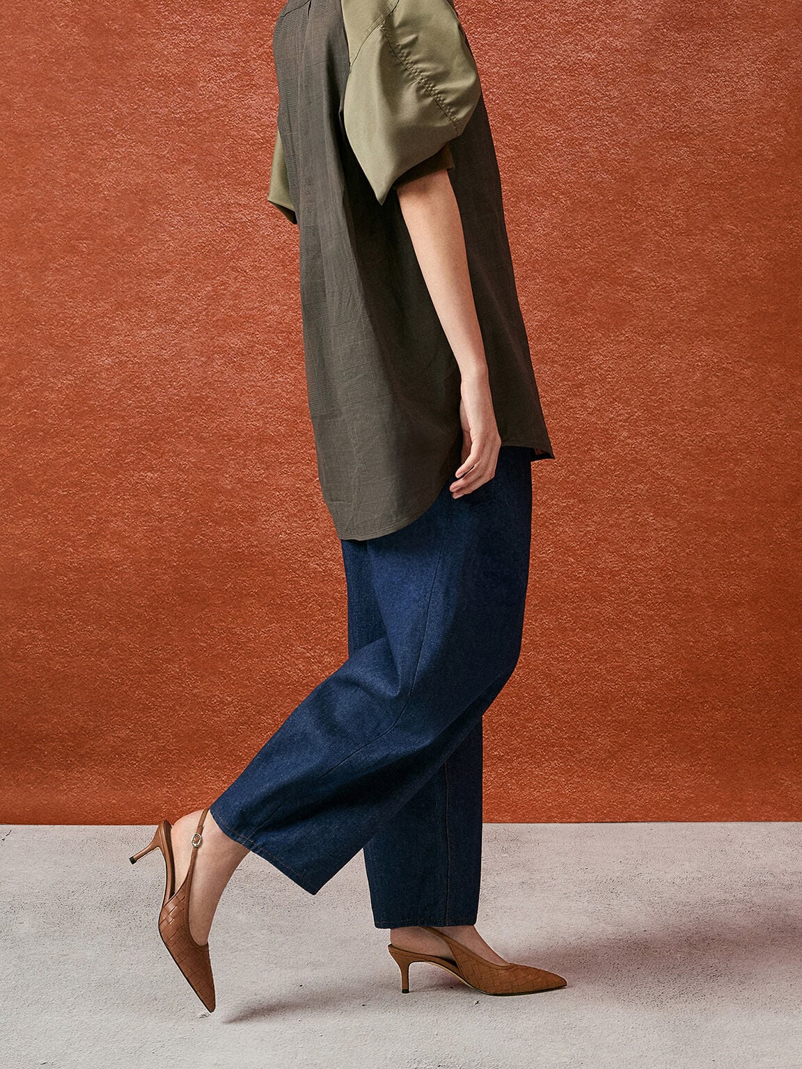 CHARLES & KEITH Recommended / Ivette Woven Pointed Slingback Pumps - Brown