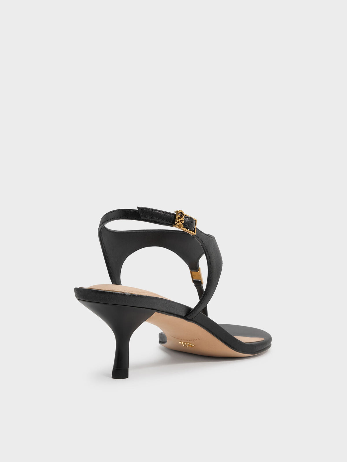CHARLES & KEITH Premium / Leather Thong Kitten Heels - Black