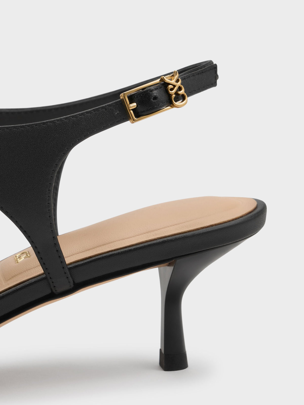 CHARLES & KEITH Premium / Leather Thong Kitten Heels - Black