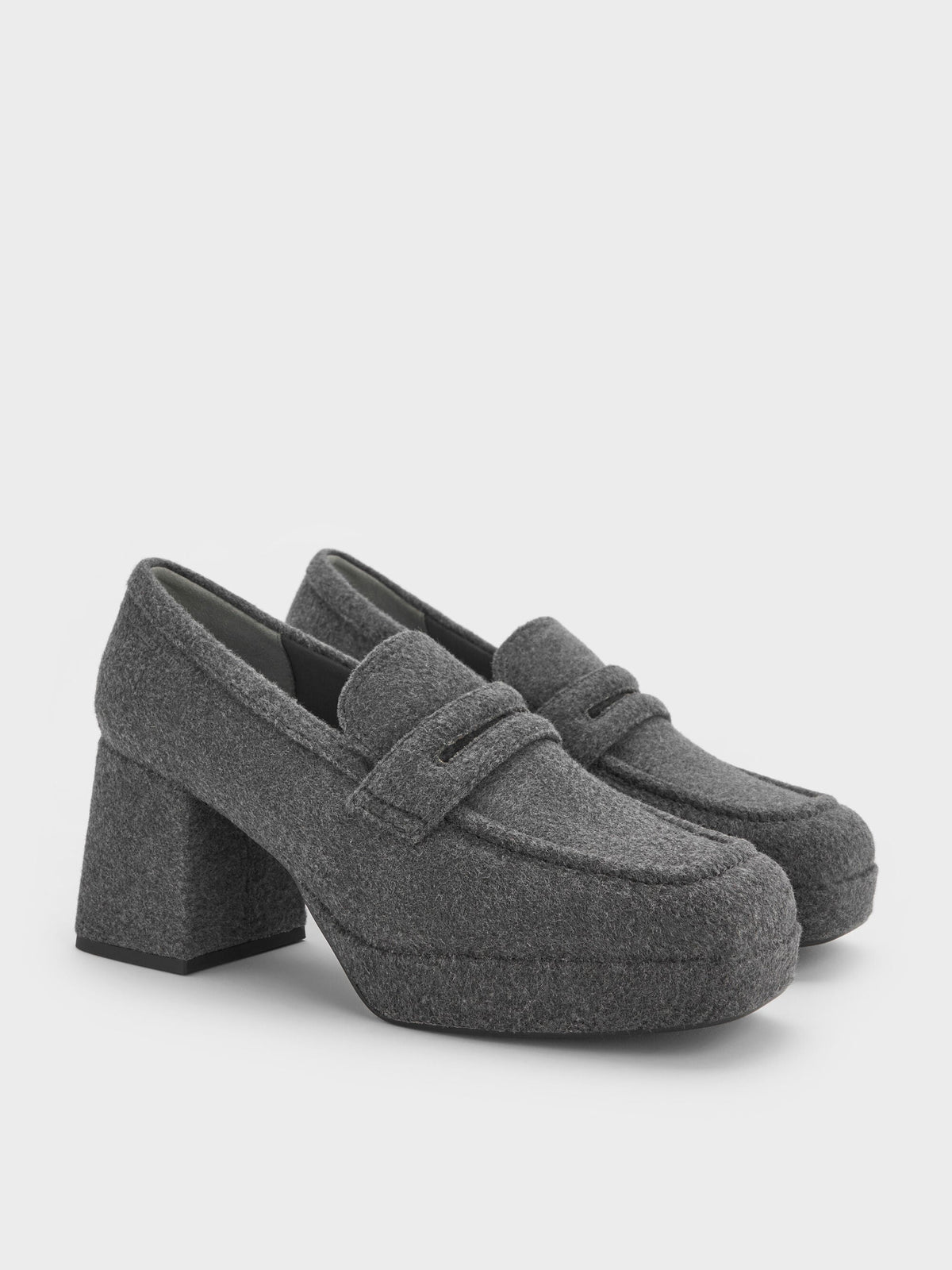 CHARLES & KEITH Special Offer / Felt Platform Penny Loafer Pumps - Grey
