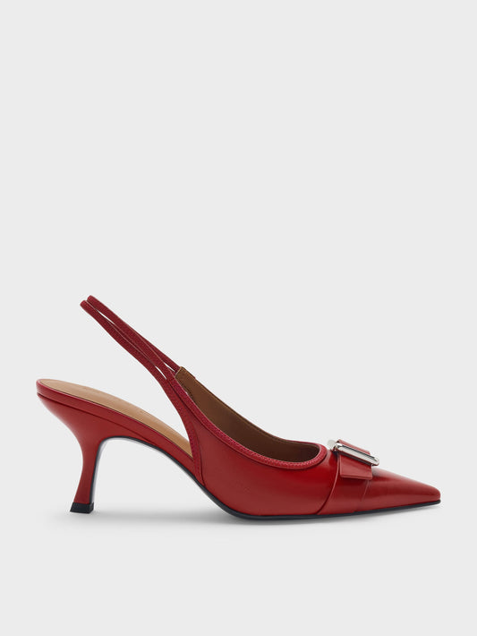 CHARLES & KEITH Classic / Anita Buckled Pointed Slingback Pumps - Red