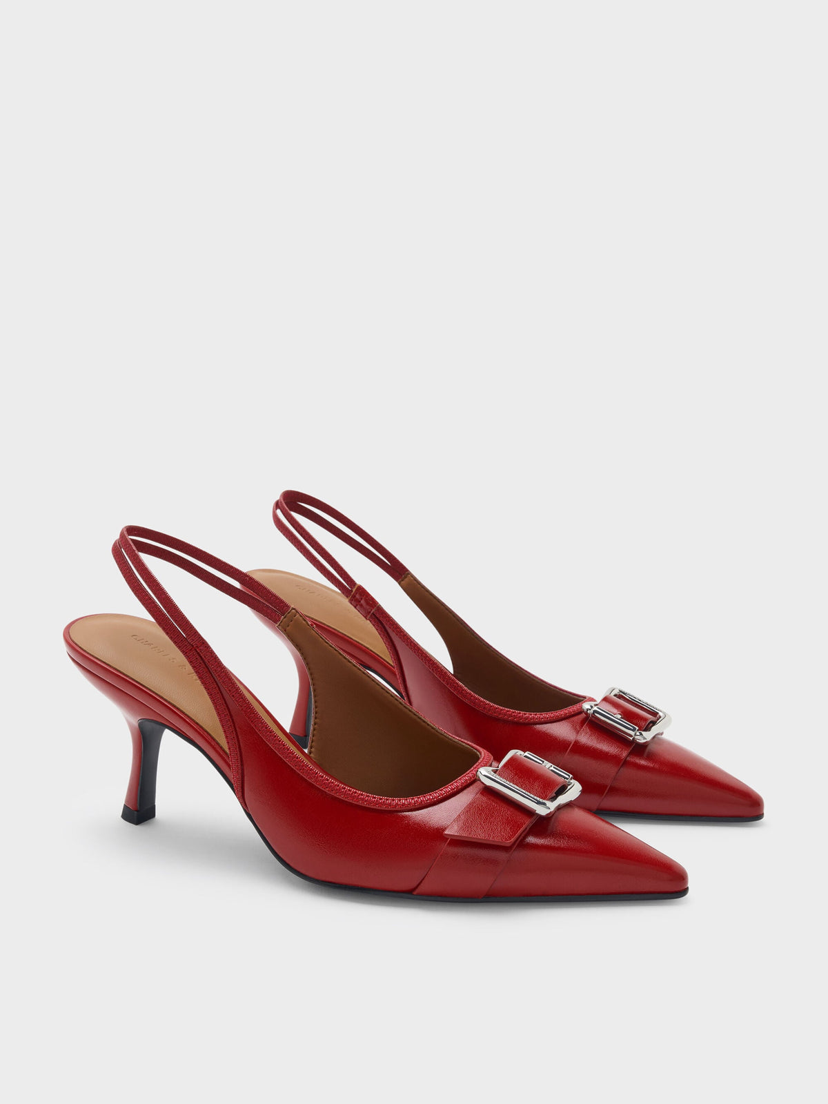 CHARLES & KEITH Classic / Anita Buckled Pointed Slingback Pumps - Red