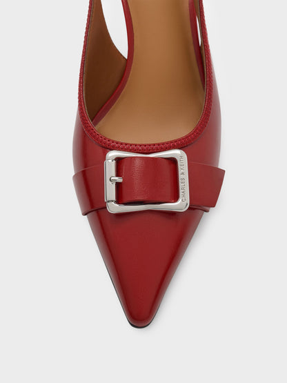 CHARLES & KEITH Classic / Anita Buckled Pointed Slingback Pumps - Red