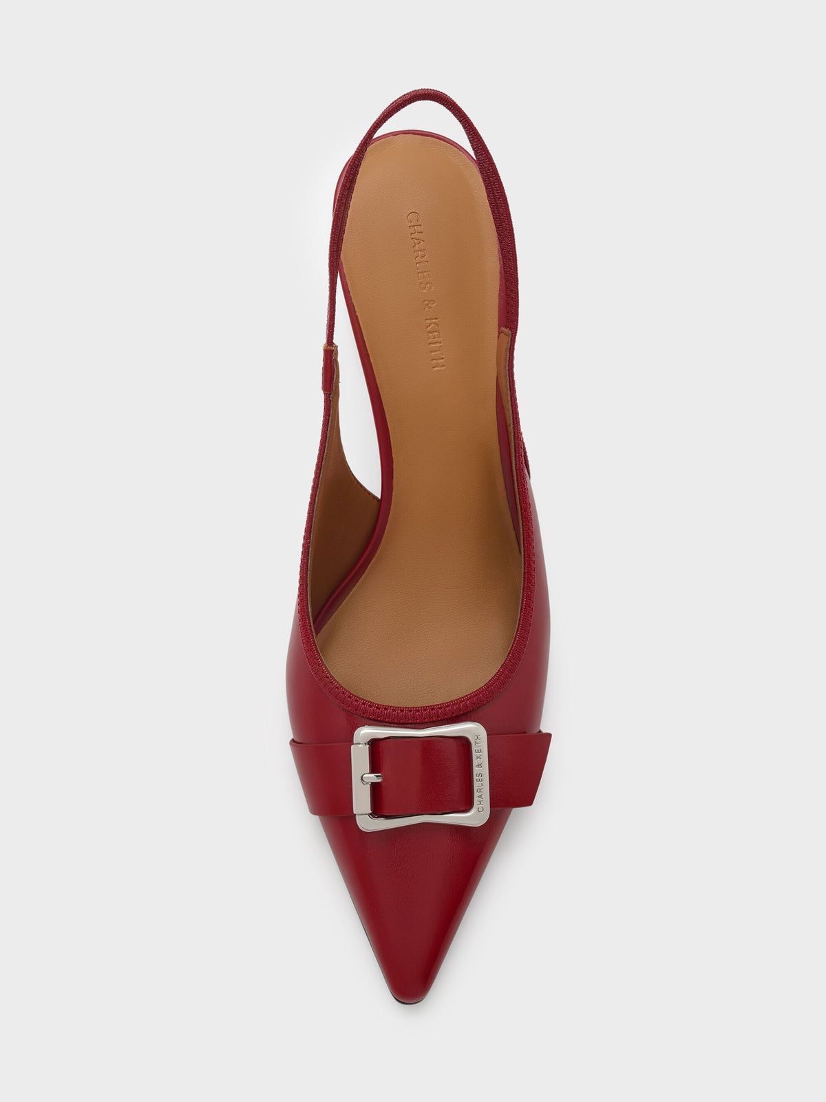 CHARLES & KEITH Classic / Anita Buckled Pointed Slingback Pumps - Red