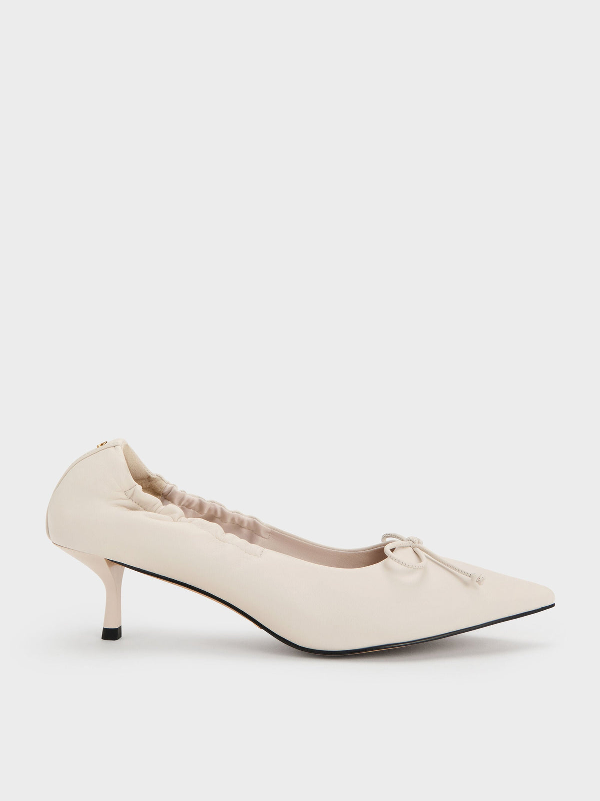 CHARLES & KEITH Popular / Leather Ruched Pointed Kitten Heels - Chalk