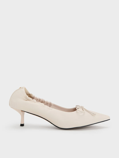 CHARLES & KEITH Popular / Leather Ruched Pointed Kitten Heels - Chalk