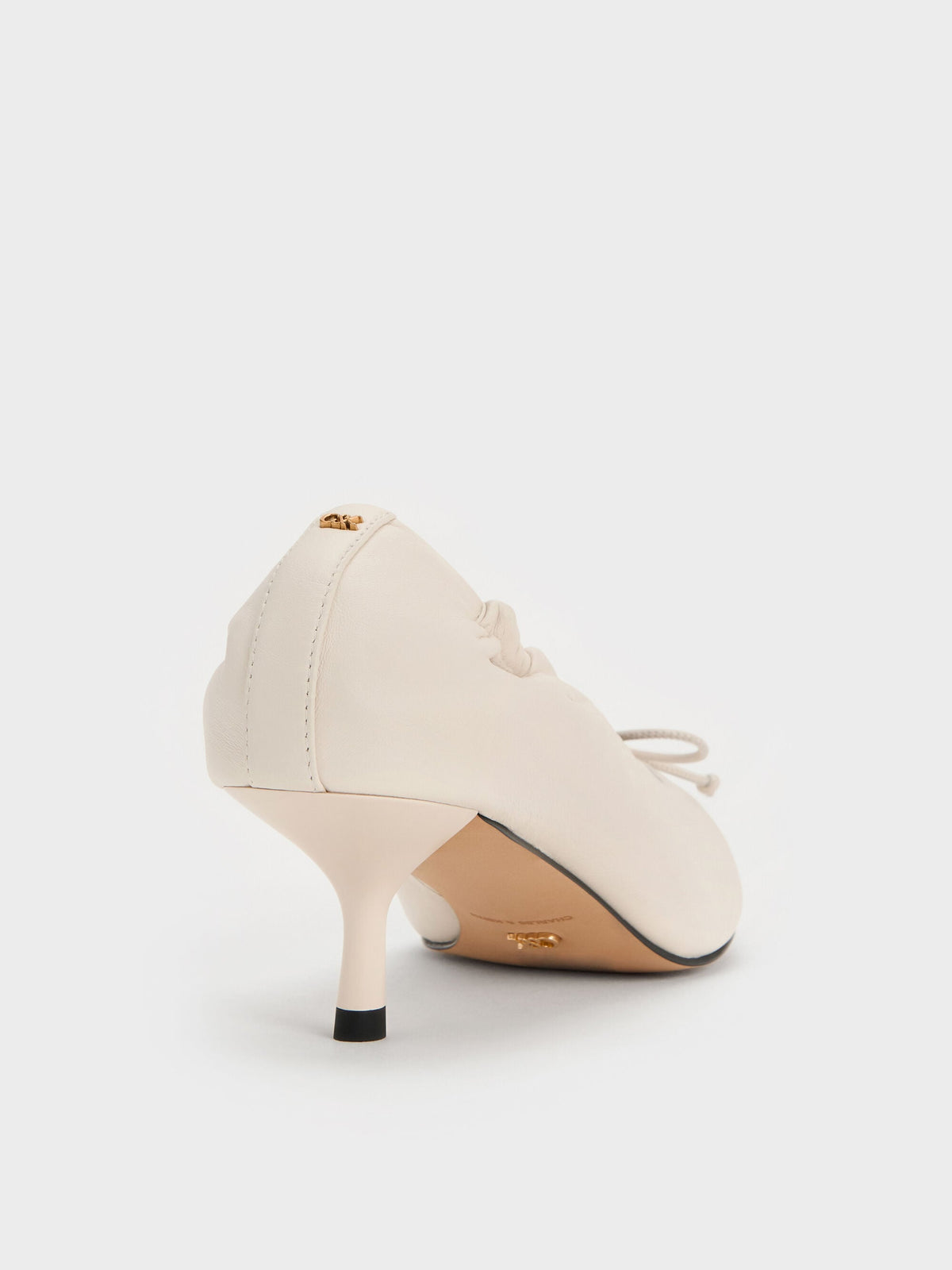 CHARLES & KEITH Popular / Leather Ruched Pointed Kitten Heels - Chalk