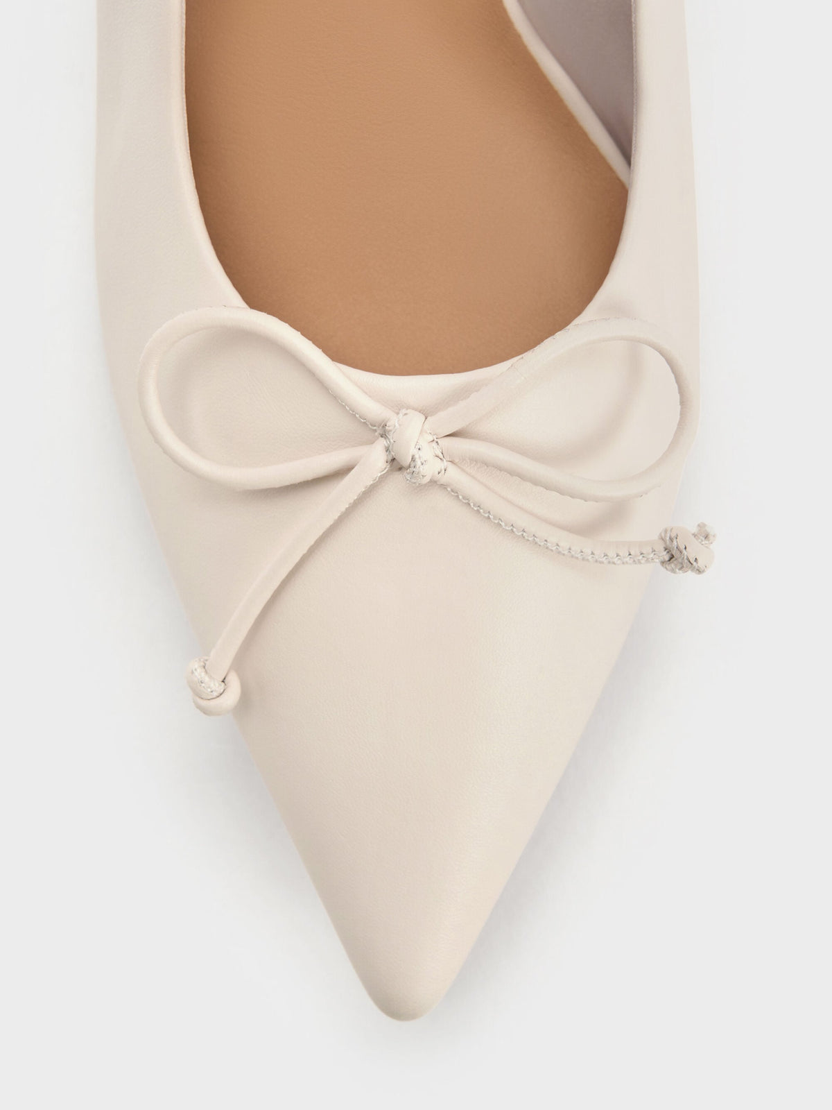 CHARLES & KEITH Popular / Leather Ruched Pointed Kitten Heels - Chalk