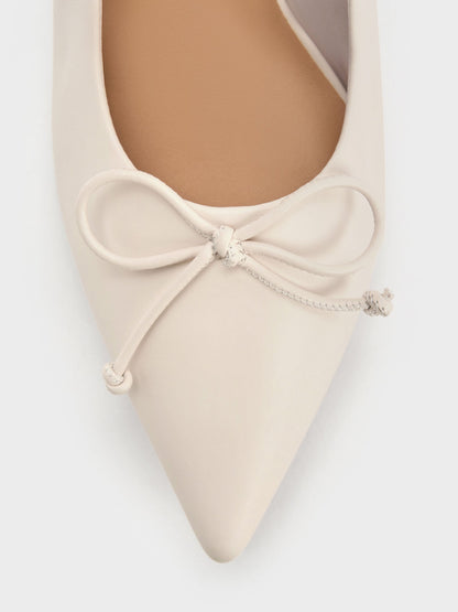 CHARLES & KEITH Popular / Leather Ruched Pointed Kitten Heels - Chalk