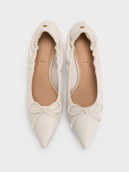CHARLES & KEITH Popular / Leather Ruched Pointed Kitten Heels - Chalk