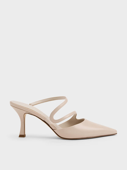 CHARLES & KEITH Quality / Arden Pointed Wavy Heeled Mules - Light Pink