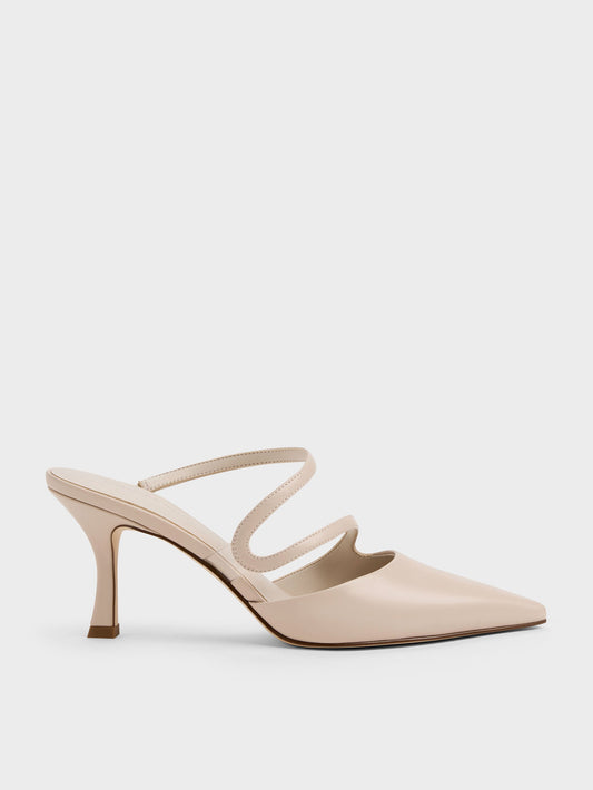 CHARLES & KEITH Quality / Arden Pointed Wavy Heeled Mules - Light Pink