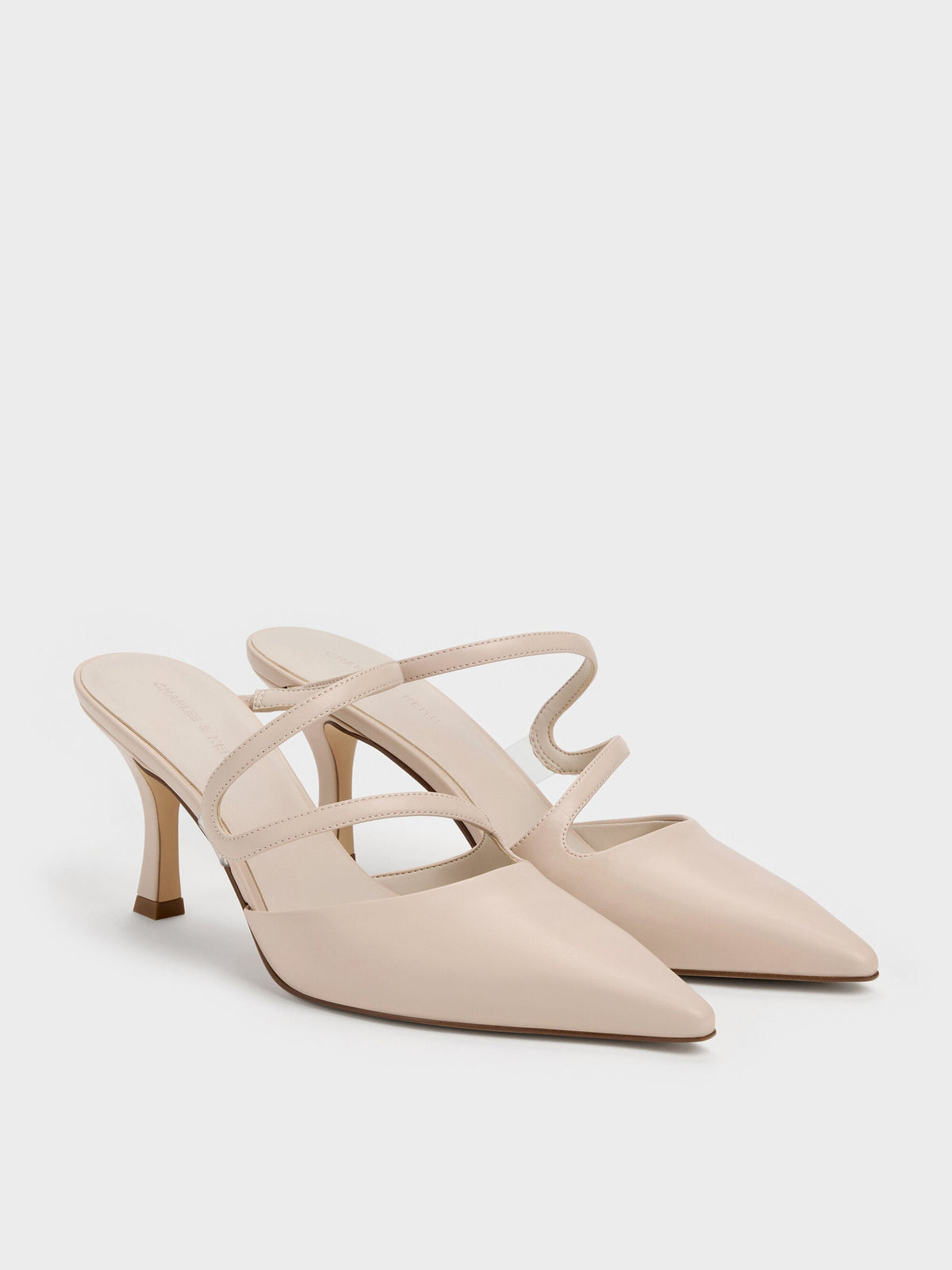CHARLES & KEITH Quality / Arden Pointed Wavy Heeled Mules - Light Pink
