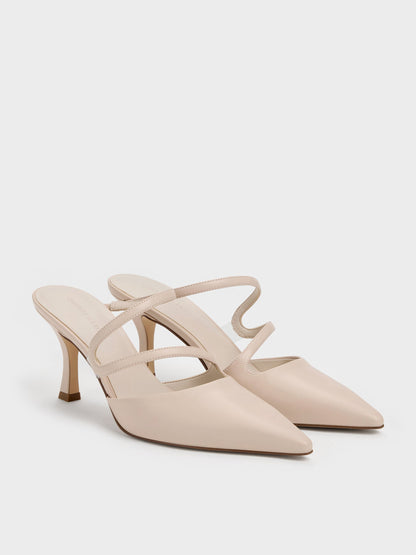 CHARLES & KEITH Quality / Arden Pointed Wavy Heeled Mules - Light Pink