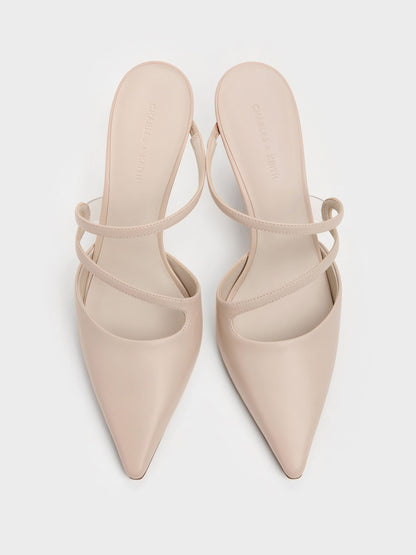 CHARLES & KEITH Quality / Arden Pointed Wavy Heeled Mules - Light Pink