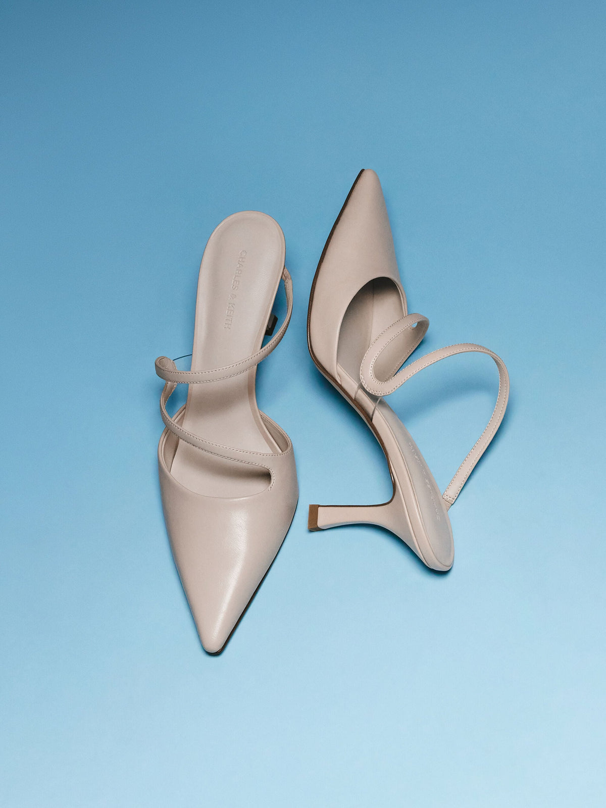 CHARLES & KEITH Quality / Arden Pointed Wavy Heeled Mules - Light Pink