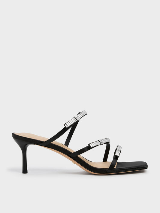 CHARLES & KEITH Featured / Jessy Gem-Bow Heeled Sandals - Black Textured