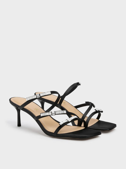 CHARLES & KEITH Featured / Jessy Gem-Bow Heeled Sandals - Black Textured