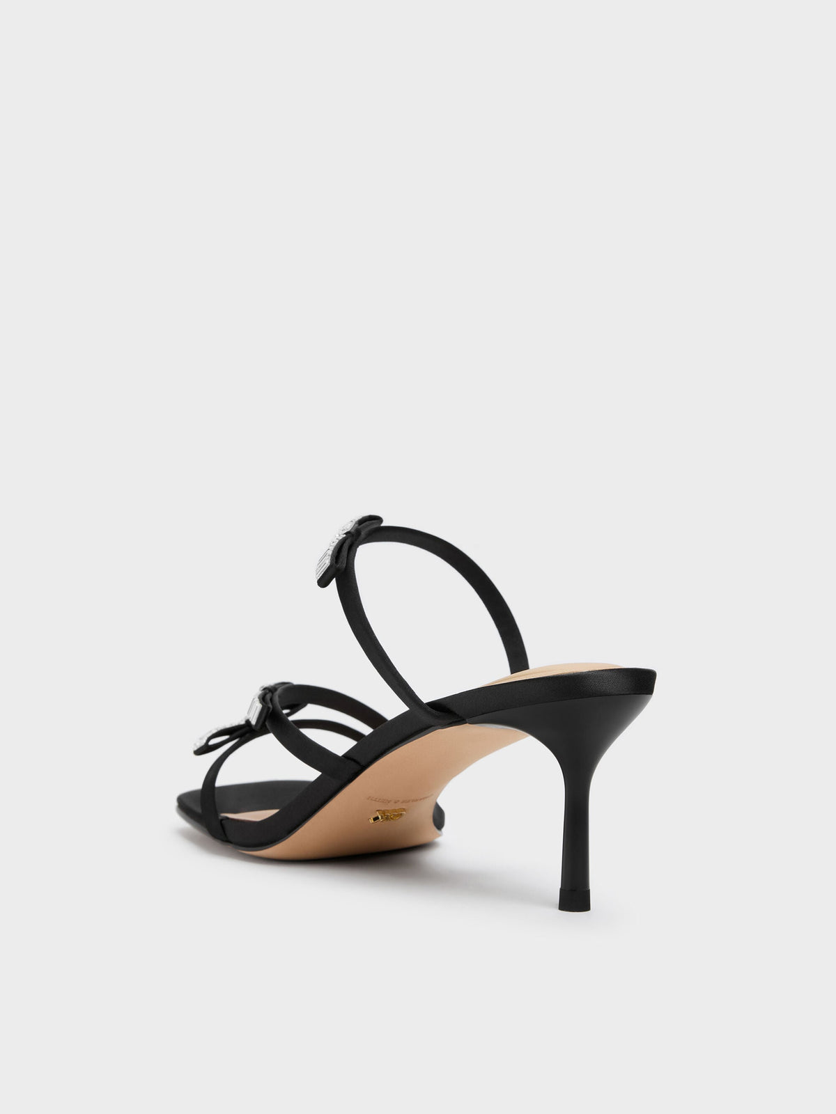 CHARLES & KEITH Featured / Jessy Gem-Bow Heeled Sandals - Black Textured