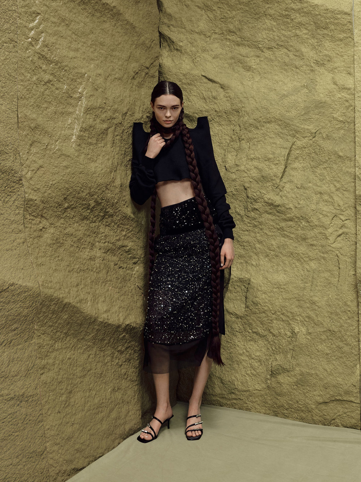CHARLES & KEITH Featured / Jessy Gem-Bow Heeled Sandals - Black Textured