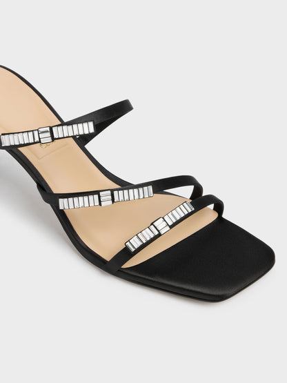 CHARLES & KEITH Featured / Jessy Gem-Bow Heeled Sandals - Black Textured