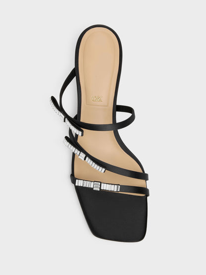 CHARLES & KEITH Featured / Jessy Gem-Bow Heeled Sandals - Black Textured
