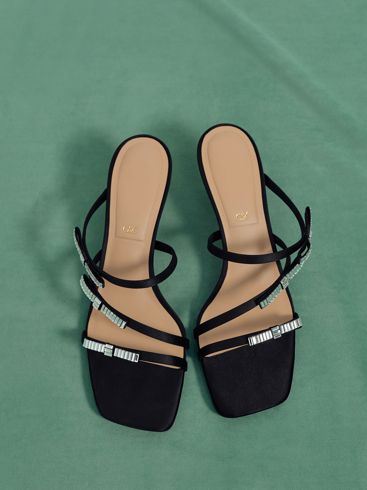 CHARLES & KEITH Featured / Jessy Gem-Bow Heeled Sandals - Black Textured