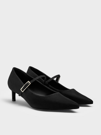 CHARLES & KEITH Latest / Luciana Faux Suede Mary Jane Pumps - Black Textured