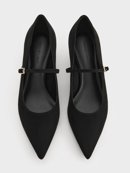 CHARLES & KEITH Latest / Luciana Faux Suede Mary Jane Pumps - Black Textured