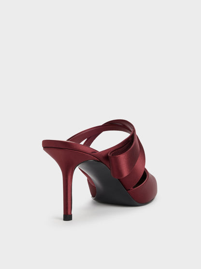 CHARLES & KEITH Great Value / Satin Pleated-Strap Heeled Mules - Red