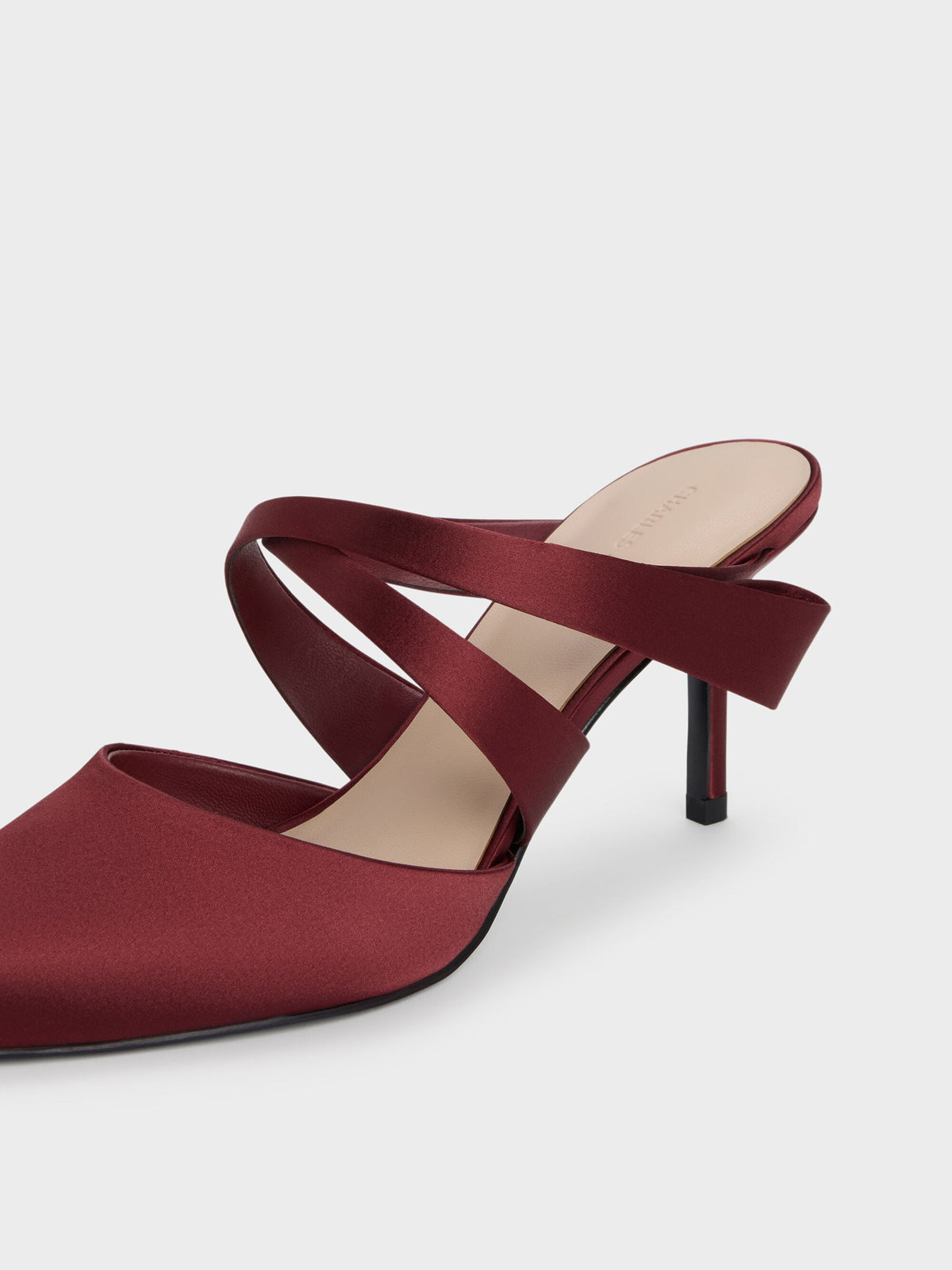 CHARLES & KEITH Great Value / Satin Pleated-Strap Heeled Mules - Red