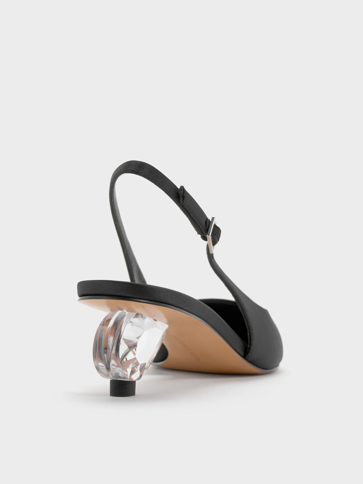 CHARLES & KEITH Best Seller / Pointed Crystal-Heel Slingback Pumps - Black Textured