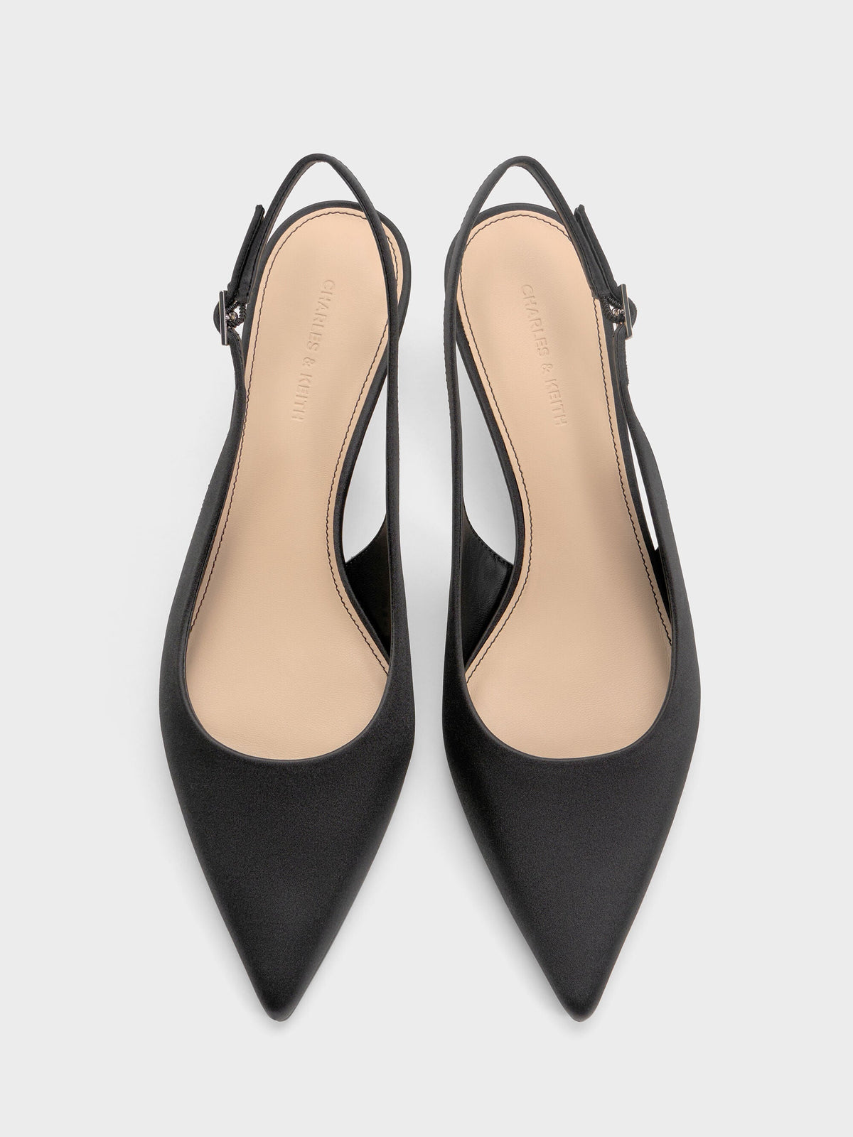 CHARLES & KEITH Best Seller / Pointed Crystal-Heel Slingback Pumps - Black Textured