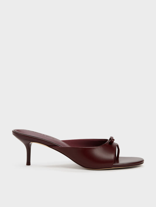CHARLES & KEITH Latest / Sonali Bow Heeled Thong Sandals - Burgundy