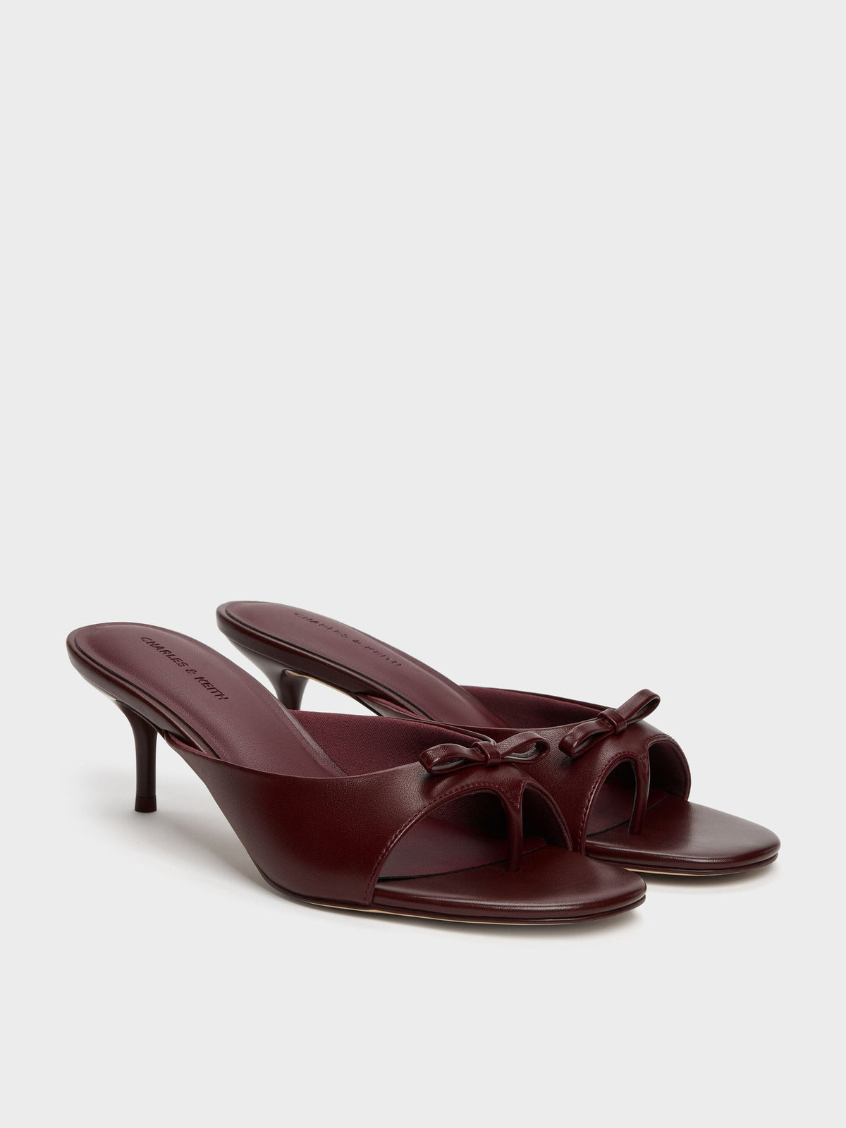 CHARLES & KEITH Latest / Sonali Bow Heeled Thong Sandals - Burgundy