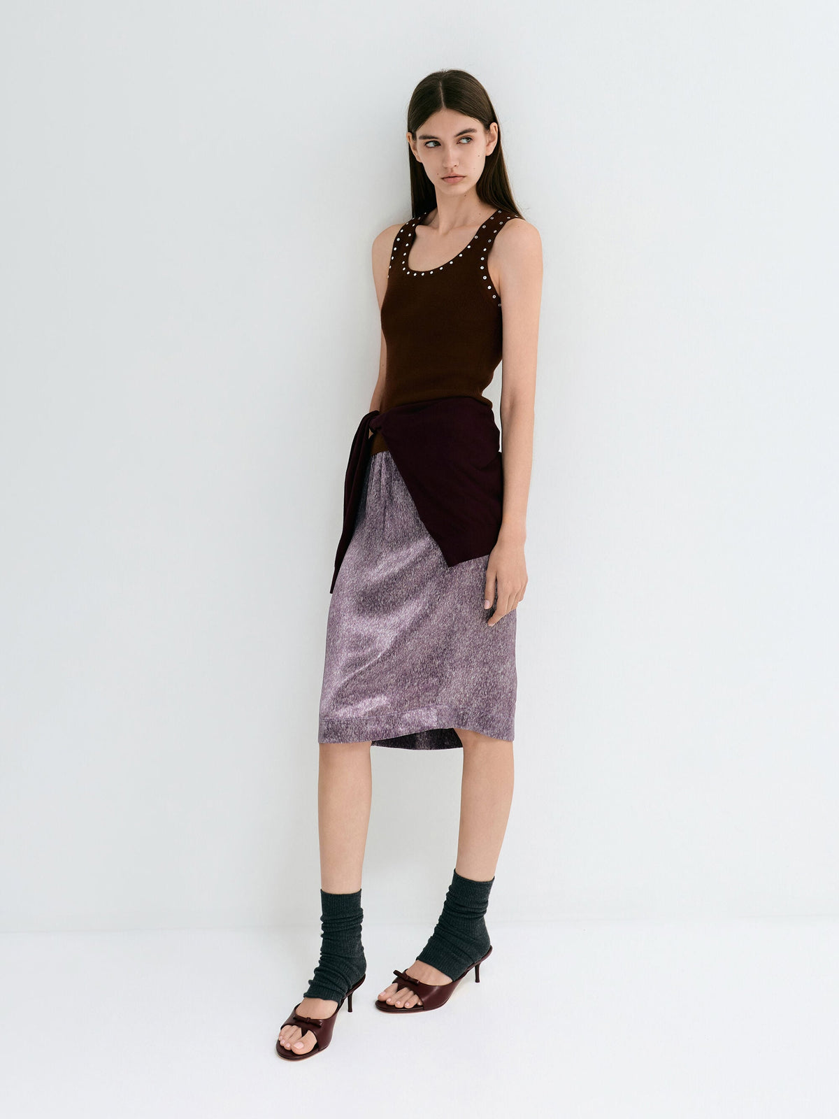 CHARLES & KEITH Latest / Sonali Bow Heeled Thong Sandals - Burgundy