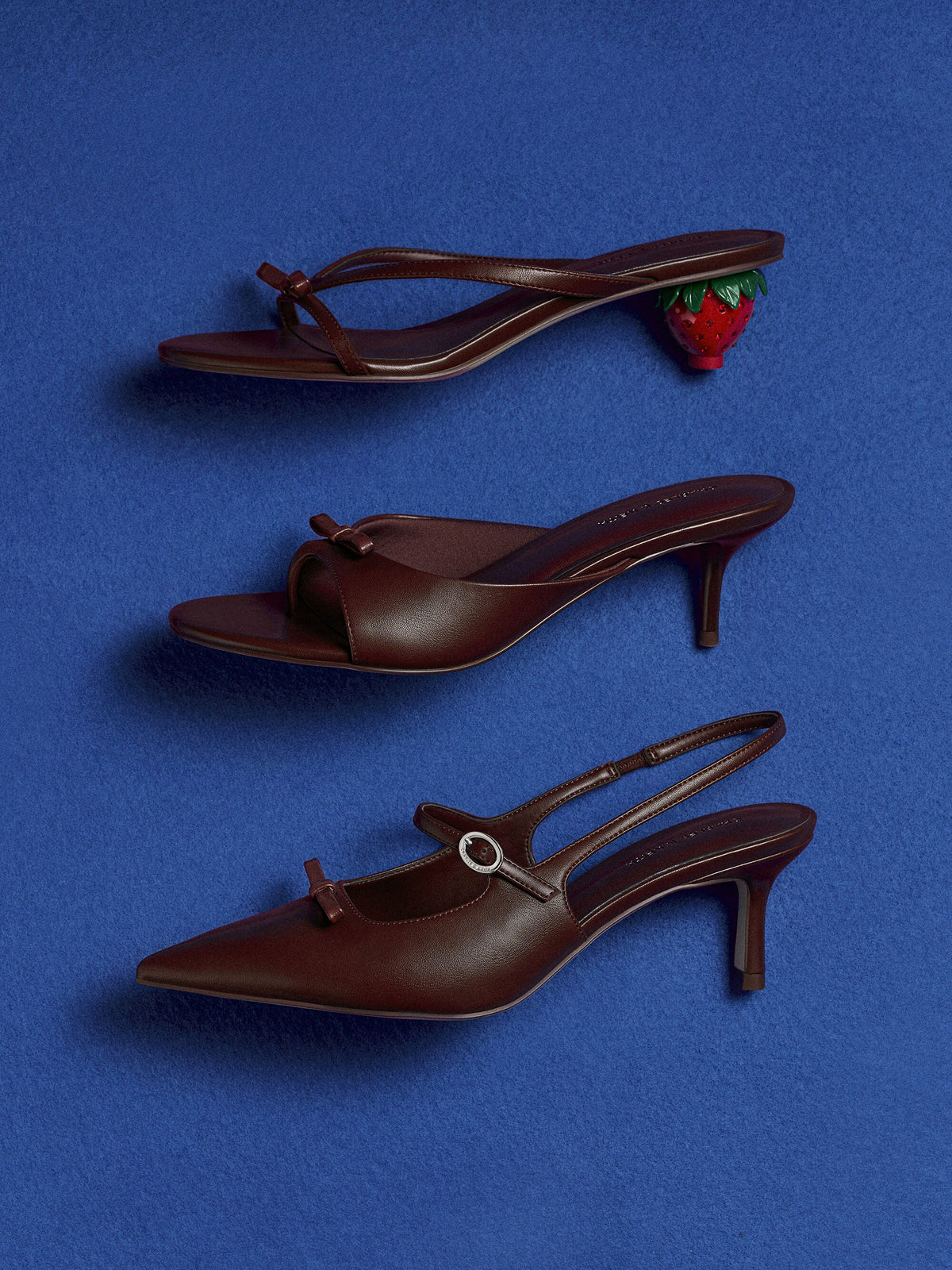 CHARLES & KEITH Latest / Sonali Bow Heeled Thong Sandals - Burgundy