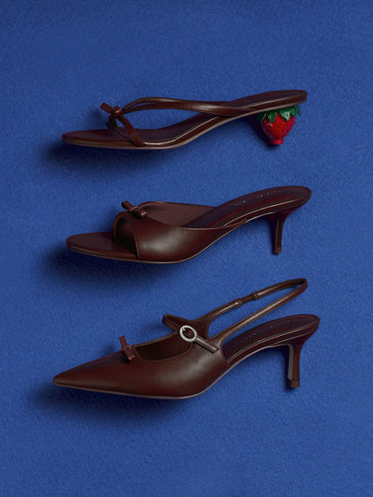CHARLES & KEITH Latest / Sonali Bow Heeled Thong Sandals - Burgundy