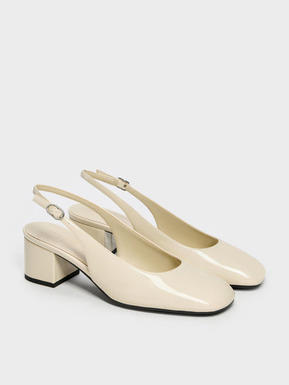 CHARLES & KEITH Smart Buy / Danni Patent Slingback Pumps - Chalk