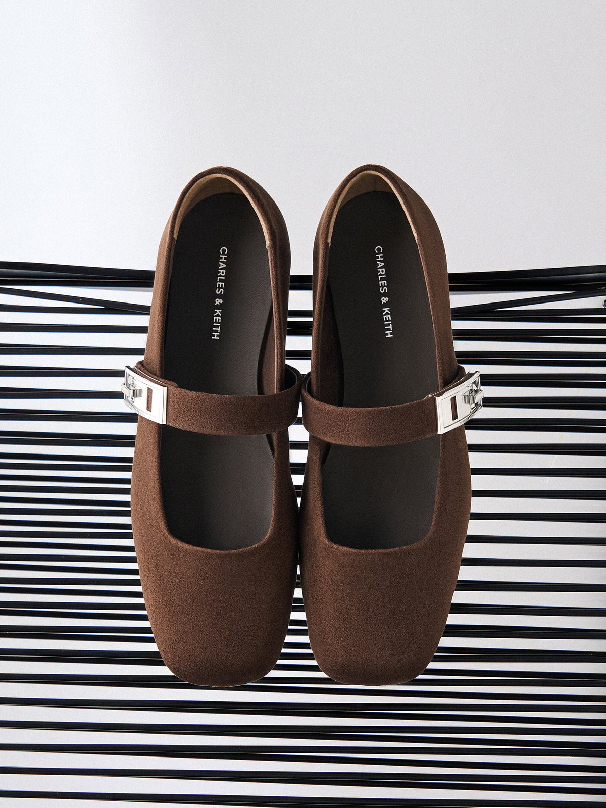 CHARLES & KEITH Quality / Lando Faux Suede Mary Jane Pumps - Dark Brown Textured