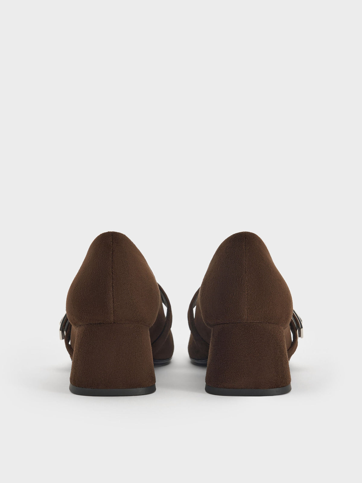 CHARLES & KEITH Quality / Lando Faux Suede Mary Jane Pumps - Dark Brown Textured