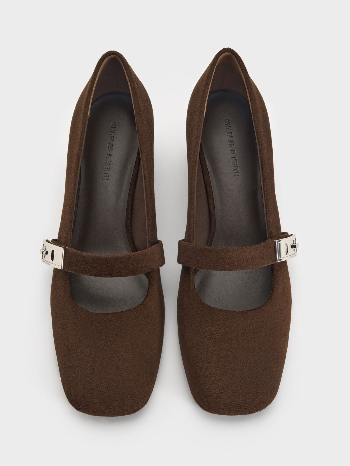 CHARLES & KEITH Quality / Lando Faux Suede Mary Jane Pumps - Dark Brown Textured