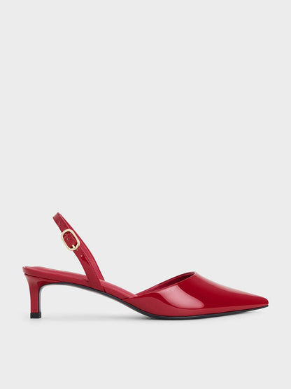 CHARLES & KEITH Premium / Patent Pointed Slingback Kitten Heels - Red
