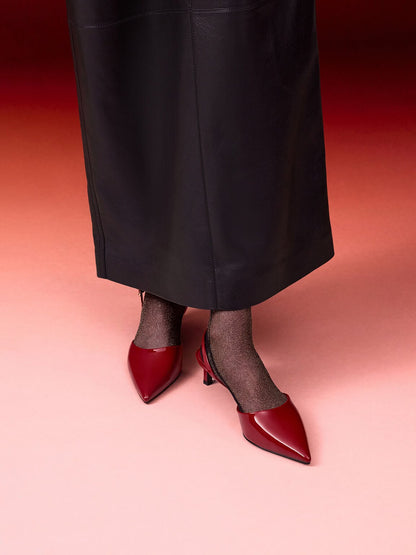 CHARLES & KEITH Premium / Patent Pointed Slingback Kitten Heels - Red
