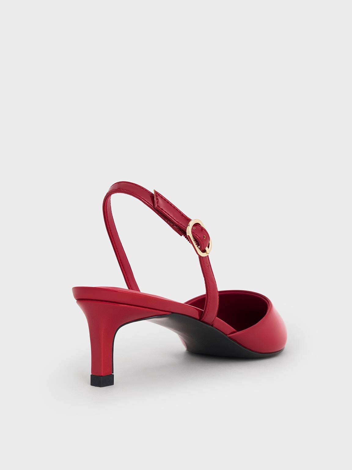 CHARLES & KEITH Premium / Patent Pointed Slingback Kitten Heels - Red
